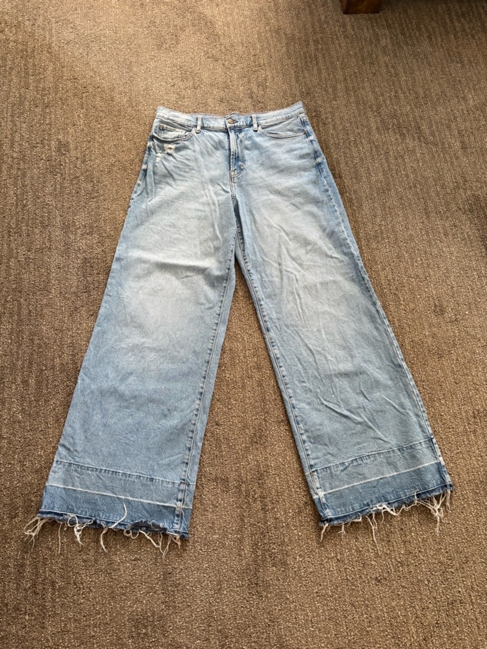 a.n.a Light Blue Wide Leg Jeans with Frayed Hem